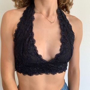 Navy Free People Galloon Lace Halter Bralette